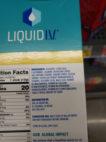 Liquid I.V., barcode: 0850039286599, has 0 potentially harmful, 6 questionable, and
    1 added sugar ingredients.