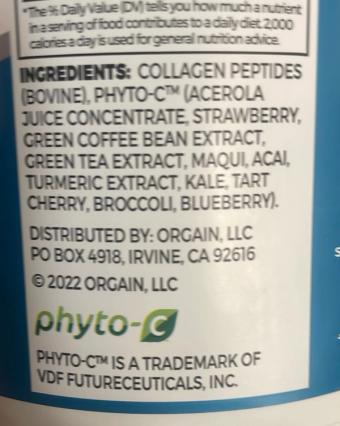 Orgain, Collagen + Superfoods, barcode: 0851770008907, has 0 potentially harmful, 0 questionable, and
0 added sugar ingredients.