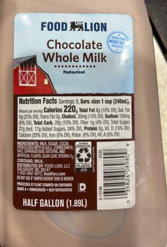 Food Town Stores Inc., CHOCOLATE MILK, barcode: 0035826089809, has 3 potentially harmful, 1 questionable, and
    2 added sugar ingredients.