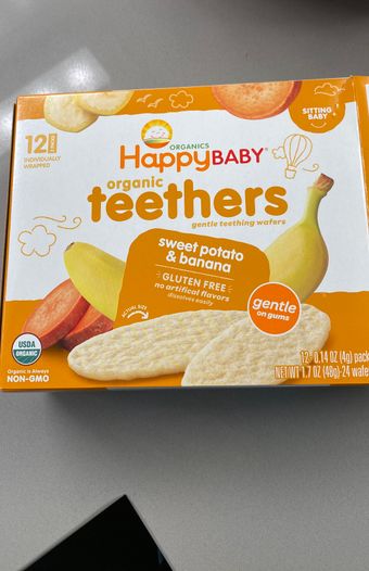 Happybaby, Happybaby Organics 12 Pack Sitting Baby Sweet Potato & Banana Teethers 12 - 0.14 Oz Packs, barcode: 0819573011753, has 0 potentially harmful, 0 questionable, and
    1 added sugar ingredients.
