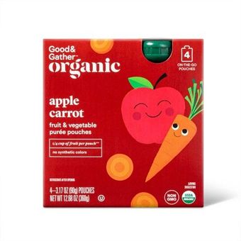 Target Stores, APPLE CARROT FRUIT & VEGETABLE PUREE POUCHES, APPLE CARROT, barcode: 0085239044469, has 0 potentially harmful, 0 questionable, and
    0 added sugar ingredients.