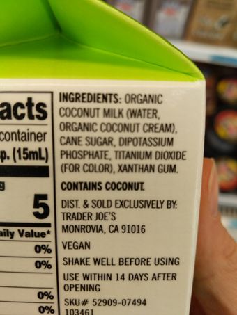Trader Joe's, Original Coconut Creamer, barcode: 0000000529099, has 1 potentially harmful, 2 questionable, and
    1 added sugar ingredients.