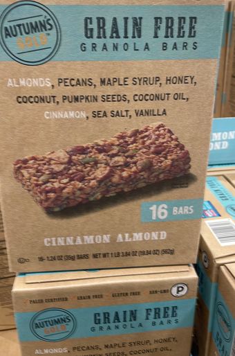 Autumn's Gold, Autumn's Gold Grain Free Cinnamon Almond Granola Bars 16 ea, barcode: 0016000140318, has 0 potentially harmful, 0 questionable, and
2 added sugar ingredients.