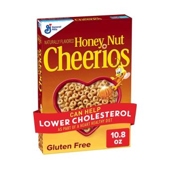 Cheerios, Cheerios Gluten Free Family Size Honey Nut Sweetened Whole Grain Oat Cereal 18.8 oz, barcode: 0016000169685, has 1 potentially harmful, 3 questionable, and
    3 added sugar ingredients.