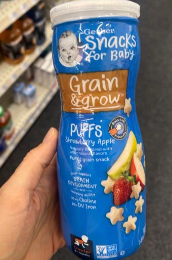 Gerber, Gerber Snacks for Baby Grain & Grow Strawberry Apple Puffs 1.48 oz, barcode: 0015000045203, has 0 potentially harmful, 0 questionable, and
    1 added sugar ingredients.