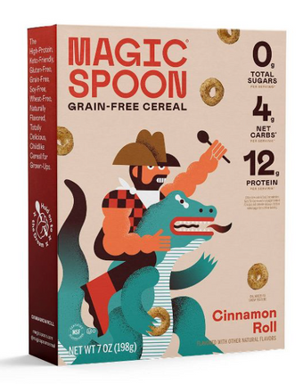 Magic Spoon, Magic Spoon Cinnamon Roll Cereal, barcode: 0850002887433, has 0 potentially harmful, 3 questionable, and
2 added sugar ingredients.