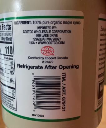 Kirkland Signature, Maple Syrup, barcode: 0096619016280, has 0 potentially harmful, 0 questionable, and
    1 added sugar ingredients.