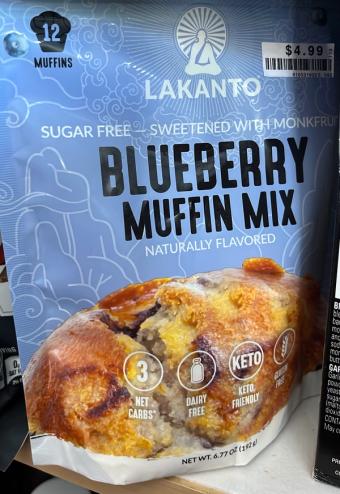 Lakanto, Lakanto Sugar Free Blueberry Muffin Mix 6.77 oz, barcode: 0843076000617, has 1 potentially harmful, 4 questionable, and
    1 added sugar ingredients.