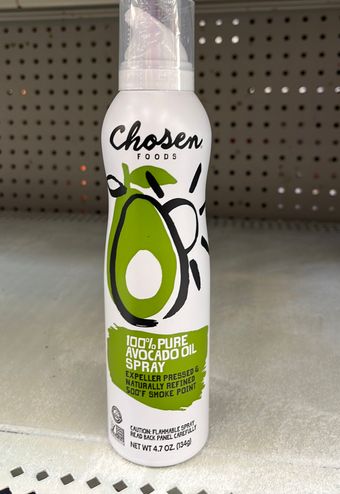 Chosen Foods, Llc , 100% PURE AVOCADO OIL SPRAY, barcode: 0853807005033, has 0 potentially harmful, 0 questionable, and
    0 added sugar ingredients.