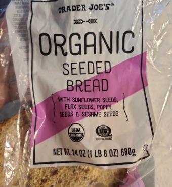Trader Joe's, Trader Joe's Organic seeded bread, barcode: 0000000579599, has 0 potentially harmful, 1 questionable, and
2 added sugar ingredients.