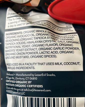 Lesser Evil, Space Balls, barcode: 0850038090739, has 0 potentially harmful, 2 questionable, and
    0 added sugar ingredients.