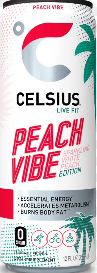 CELSIUS, Celsius White Peach Vibe Sparkling Drink 12 Oz, barcode: 0889392010190, has 1 potentially harmful, 2 questionable, and
    0 added sugar ingredients.