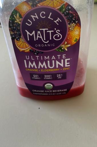Uncle Matt's, Uncle Matt's Organic Ultimate Immune Orange Juice Beverage 52 fl oz Bottle, barcode: 0697068520276, has 0 potentially harmful, 0 questionable, and
    0 added sugar ingredients.
