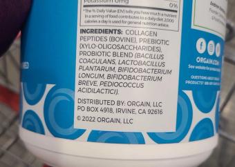 Orgain, Collagen Peptides + Probiotics, barcode: 0851770008785, has 0 potentially harmful, 0 questionable, and
0 added sugar ingredients.