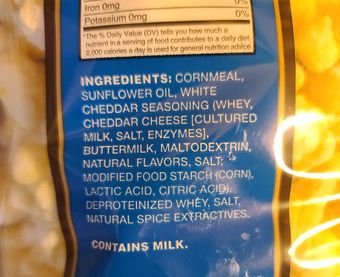 Trader Joe's, White cheddar corn puffs, barcode: 0000000533713, has 1 potentially harmful, 6 questionable, and
0 added sugar ingredients.