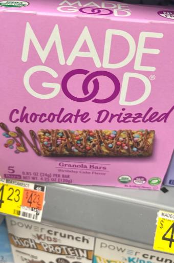 Made Good, Made Good Birthday Cake Flavor Chocolate Drizzled Granola Bars 5-0.85 Oz Packs, barcode: 0687456214160, has 2 potentially harmful, 3 questionable, and
3 added sugar ingredients.