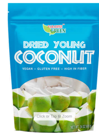 Paradise Green, Dried Young Coconut, barcode: 0852606008351, has 0 potentially harmful, 1 questionable, and
    1 added sugar ingredients.