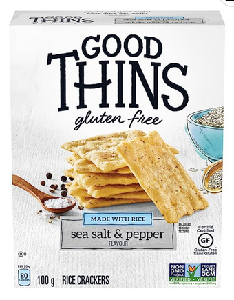 Good Thins, Good Thins Sea Salt and Pepper, barcode: 0066721006950, has 0 potentially harmful, 2 questionable, and
    1 added sugar ingredients.