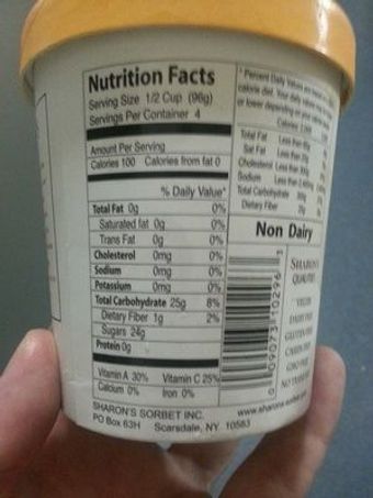 Sharon's Sorbet, Inc., SHARON'S, SORBET, MANGO, barcode: 0009073102963, has 0 potentially harmful, 1 questionable, and
    1 added sugar ingredients.