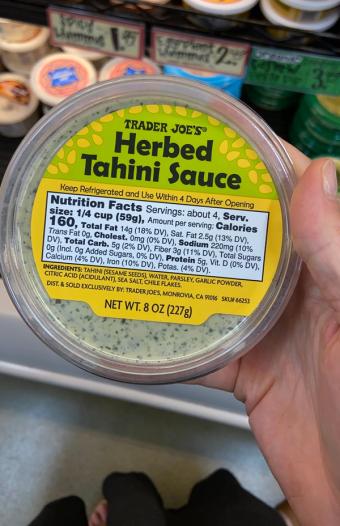 Trader Joe's, Herbed Tahini Sauce, barcode: 0000000662536, has 0 potentially harmful, 1 questionable, and
    0 added sugar ingredients.