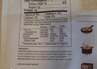 Bibigo, Mini wontons, barcode: 0807176706923, has 2 potentially harmful, 0 questionable, and
1 added sugar ingredients.