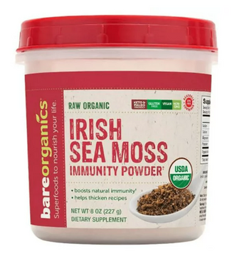 Bareorganics, Bareorganics Organic Raw Irish Sea Moss Immunity Powder 8 Oz Container, barcode: 0818423029979, has 0 potentially harmful, 0 questionable, and
    0 added sugar ingredients.