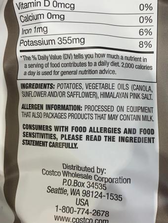 Kirkland Signature, Chips Kettle, barcode: 0096619615162, has 2 potentially harmful, 2 questionable, and
    0 added sugar ingredients.