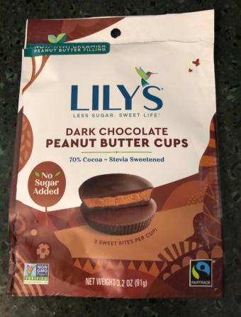 Lily's Sweets, DARK CHOCOLATE PEANUT BUTTER CUPS, DARK CHOCOLATE, barcode: 0810003460394, has 0 potentially harmful, 4 questionable, and
    0 added sugar ingredients.