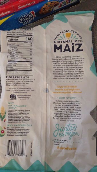 Siete, Maiz Sea Salt Totopos, barcode: 0810091780596, has 0 potentially harmful, 0 questionable, and
    0 added sugar ingredients.