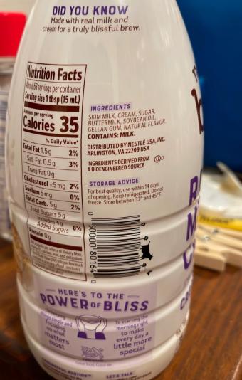Nestle Usa Inc., SWEET CREAM FLAVOR COFFEE CREAMER, SWEET CREAM, barcode: 0050000801640, has 0 potentially harmful, 1 questionable, and
    1 added sugar ingredients.
