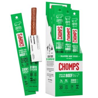 Chomps , Hoppin' Jalapeno Grass Fed Beef Snack Sticks, barcode: 0856584004206, has 0 potentially harmful, 1 questionable, and
    0 added sugar ingredients.