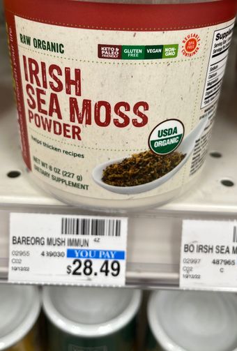 Bareorganics, Bareorganics Organic Raw Irish Sea Moss Immunity Powder 8 Oz Container, barcode: 0818423029979, has 0 potentially harmful, 0 questionable, and
    0 added sugar ingredients.