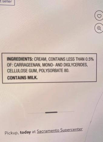 Great Value, Heavy whipping cream, barcode: 0605388187185, has 2 potentially harmful, 2 questionable, and
    0 added sugar ingredients.