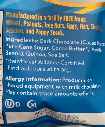 Undercover Quinoa, Chocolate quinoa crisps, barcode: 0810070170561, has 0 potentially harmful, 0 questionable, and
    1 added sugar ingredients.
