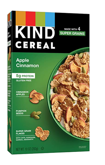 Kind Inc., KIND Breakfast Cereal, Apple Cinnamon, barcode: 602652297182, has 0 potentially harmful, 1 questionable, and
    2 added sugar ingredients.