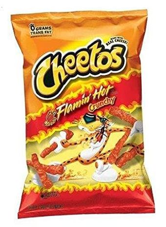 Cheetos, Flamin Hot Cheetos, barcode: 0028400040129, has 7 potentially harmful, 3 questionable, and
1 added sugar ingredients.