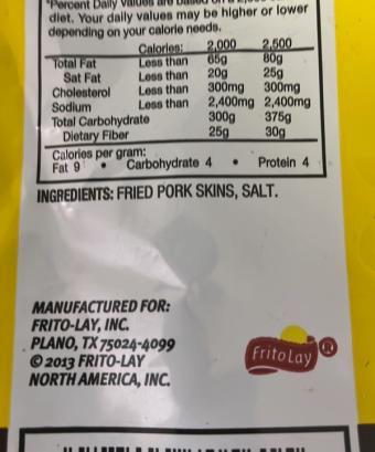 Frito-lay Company, Baken-ets Fried pork skins, barcode: 0028400705615, has 0 potentially harmful, 0 questionable, and
    0 added sugar ingredients.