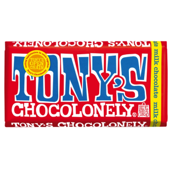 Tony's Chocolonely, Tony's Milk Chocolate Bar, barcode: 8580100055800, has 0 potentially harmful, 1 questionable, and
    1 added sugar ingredients.