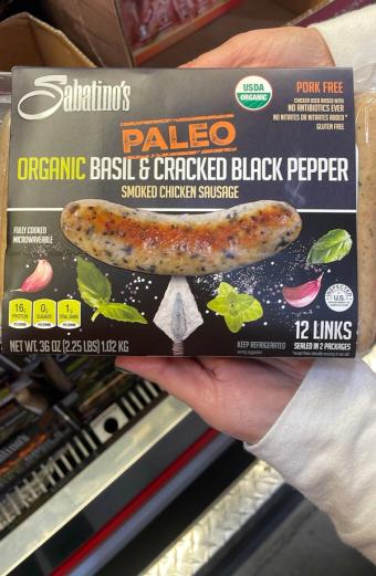 Sabatino's Signature, Organic Basil & Cracked Black Pepper Smoked Chicken Sausage, barcode: 0828686006860, has 0 potentially harmful, 0 questionable, and
0 added sugar ingredients.