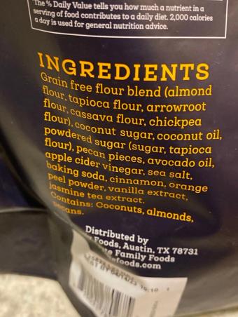 Siete, Mexican wedding, barcode: 0810091780275, has 0 potentially harmful, 0 questionable, and
3 added sugar ingredients.