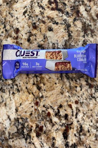 Quest, Quest Crispy Hero Blueberry Cobbler Flavor Protein Bar 2.12 oz, barcode: 0888849005390, has 2 potentially harmful, 7 questionable, and
    0 added sugar ingredients.