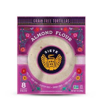 Siete, Siete Grain Free Almond Flour Tortillas 8 ea, barcode: 0865336000021, has 0 potentially harmful, 1 questionable, and
    0 added sugar ingredients.