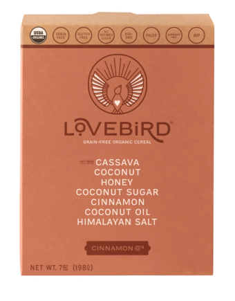 Lovebird, LOVEBIRD CEREAL CINNAMON, barcode: 0860005141944, has 0 potentially harmful, 0 questionable, and
    2 added sugar ingredients.