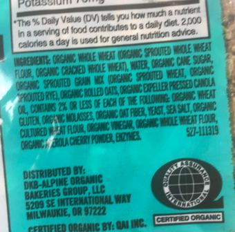 Dave's Killer Bread, Dave's Killer Bread Sprouted Whole Grains Thin-Sliced, Whole Grain Organic Bread, 20.5 oz Loaf, barcode: 0013764028074, has 1 potentially harmful, 0 questionable, and
    2 added sugar ingredients.