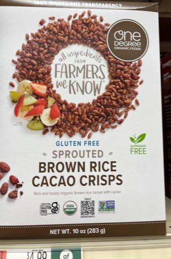 Morgan Wholesale Building Material, Co., SPROUTED BROWN RICE CACAO CRISPS, BROWN RICE CACAO, barcode: 0675625355011, has 0 potentially harmful, 1 questionable, and
    1 added sugar ingredients.