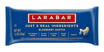 LÄRABAR, Larabar Blueberry Muffin Gluten Free Bar, Vegan, 6 Bars, barcode: 0021908115467, has 0 potentially harmful, 0 questionable, and
    0 added sugar ingredients.