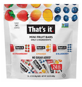 That's It., That's it Mini Fruit Bars, 24-count, barcode: 0085000517568, has 0 potentially harmful, 0 questionable, and
    0 added sugar ingredients.