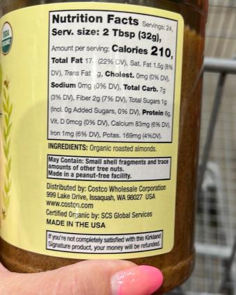 Kirkland Signature, Kirkland Organic Almond butter, barcode: 0096619422487, has 0 potentially harmful, 0 questionable, and
    0 added sugar ingredients.