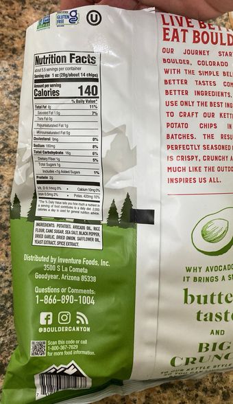 Boulder Canyon, Boulder Canyon Olive Oil Sea Salt and Cracked Pepper Potato Chips, barcode: 0708163121937, has 0 potentially harmful, 1 questionable, and
1 added sugar ingredients.