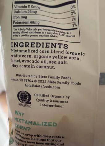 Siete, Maiz Sea Salt Totopos, barcode: 0810091780596, has 0 potentially harmful, 0 questionable, and
    0 added sugar ingredients.